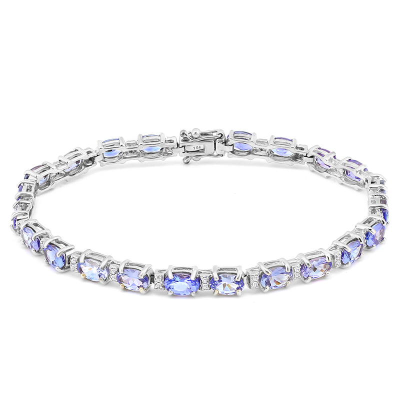 (See Video Inside)  <B>DEA-</B>BRILLIANT 10.00 CT GENUINE TANZANITE & 16 PCS WHITE DIAMOND 10K SOLID WHITE GOLD BRACELET