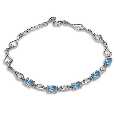 PERFECT 2.00 CT SKY BLUE TOPAZ & 4PCS WHITE TOPAZ 0.925 STERLING SILVER W/ PLATINUM BRACELET