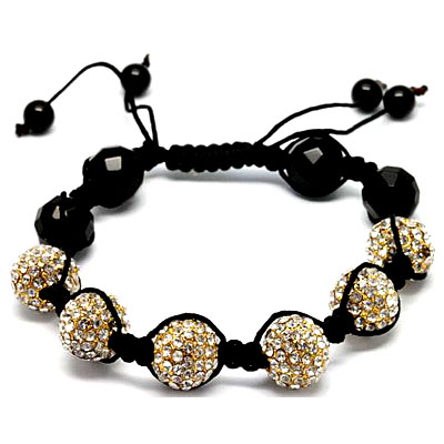 SHAMBALA SPARKLING DISCO BALL OF CRYSTAL W/ 4 PCS FACETED BLACK AGATE BRACELET