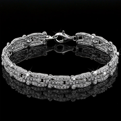 AWESOME ! OVER 1 CARAT TW (234 PCS) GENUINE DIAMOND PLATINUM OVER 0.925 STERLING SILVER BRACELET