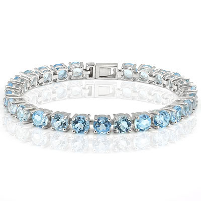 PRETTY 25 CARAT TW (25 PCS) BLUE TOPAZ PLATINUM OVER 0.925 STERLING SILVER BRACELET