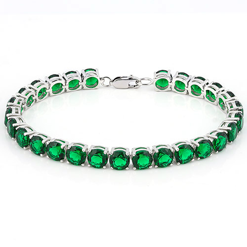 23 3/4 CARAT 27 PCS SYNTHETIC EMERALD 925 STERLING SILVER BRACELET