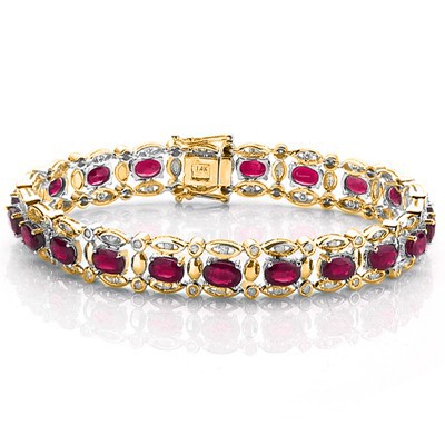 <B>DEA-</B>EXQUISITE 12.95 CT GENUINE RUBY & 84 PCS WHITE DIAMOND 10K SOLID YELLOW GOLD BRACELET