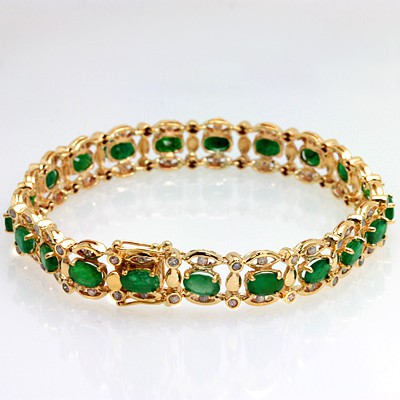 <B>DEA-</B>ALLURING 9.01 CT GENUINE EMERALD & 42 PCS WHITE DIAMOND 14K SOLID YELLOW GOLD BRACELET