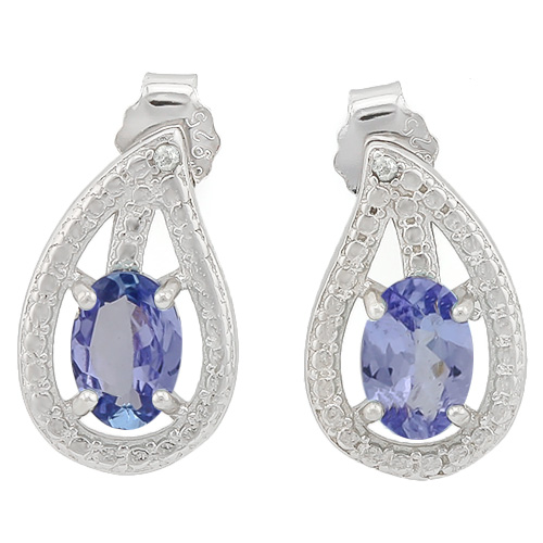 MARVELOUS 0.81 CARAT GENUINE TANZANITE & GENUINE DIAMOND PLATINUM OVER 0.925 STERLING SILVER EARRINGS