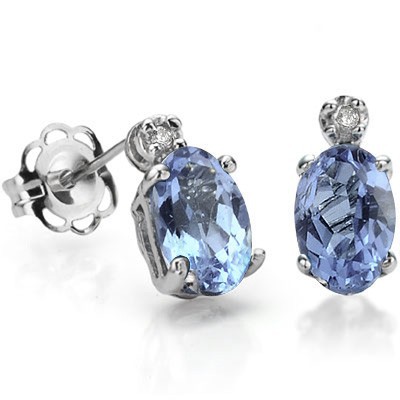 DAZZLING SKY BLUE TOPAZ DOUBLE WHITE DIAMOND 0.925 STERLING SILVER W/ PLATINUM EARRINGS
