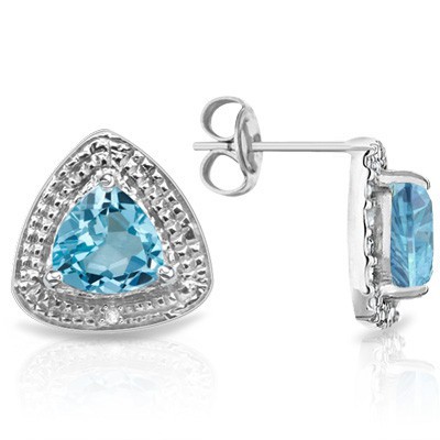 ASTONISHING 1.14 CT BLUE TOPAZ DOUBLE WHITE DIAMOND 0.925 STERLING SILVER W/ PLATINUM EARRINGS