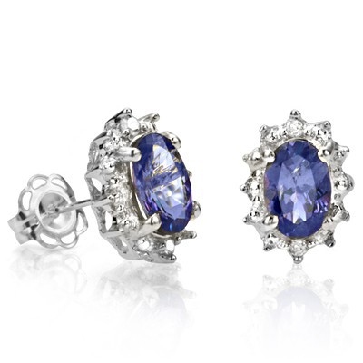 Closeout Jewelry! Medium Dark Color (with very slight inclusions) Genuine Tanzanite and Diamond Earrings in .925 Sterling Silver