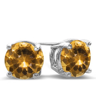 ATTRACTIVE GOLDEN YELLOW CITRINE 0.925 STERLING SILVER W/ PLATINUM EARRINGS
