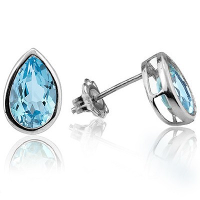 CAPTIVATING SKY BLUE TOPAZ DOUBLE WHITE DIAMOND 0.925 STERLING SILVER W/ PLATINUM EARRINGS