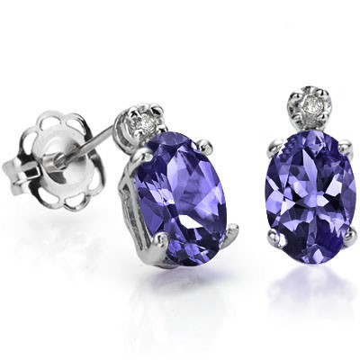 VINTAGE 1.25 CT IOLITE DOUBLE WHITE DIAMOND 0.925 STERLING SILVER W/ PLATINUM EARRINGS