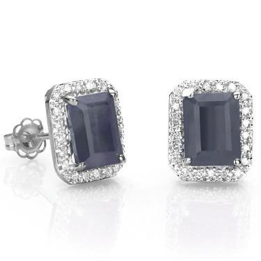 GORGEOUS 2.5 CT BLACK SAPPHIRE & GENUINE WHITE DIAMOND 0.925 STERLING SILVER W/ PLATINUM EARRINGS