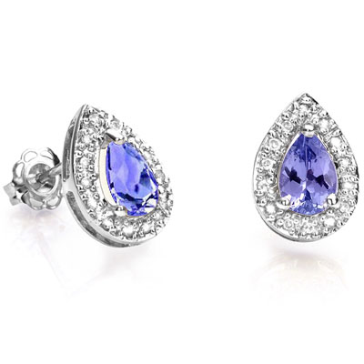 ASTONISHING 0.70 CT GENUINE TANZANITE WITH DOUBLE GENUINE DIAMONDS 0.925 STERLING SILVER W/ PLATINUM EARRINGS