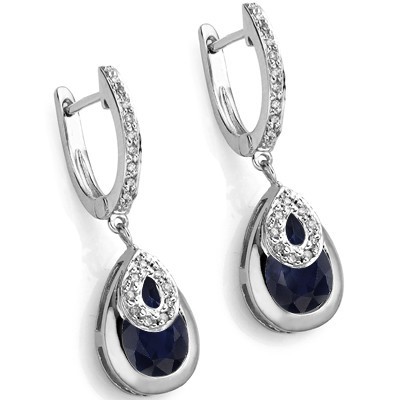 UNFORGETABLE 6.26 CT BLACK SAPPHIRE DOUBLE WHITE DIAMOND 0.925 STERLING SILVER W/ PLATINUM EARRINGS