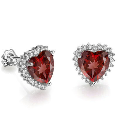 GREAT 4.21 CT GARNET WITH DOUBLE GENUINE DIAMONDS 0.925 STERLING SILVER W/ PLATINUM EARRINGS