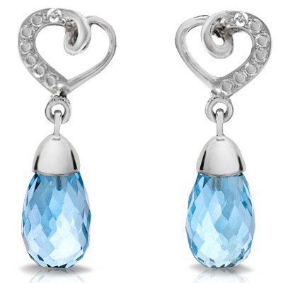 BEAUTIFUL! DROP SKY BLUE TOPAZ & GENUINE DIAMOND 0.925 STERLING SILVER W/ PLATINUM EARRINGS 