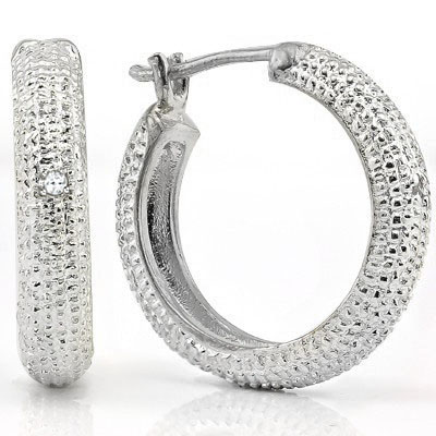 MARVELOUS DOUBLE GENUINE DIAMONDS PLATINUM OVER 0.925 STERLING SILVER EARRINGS