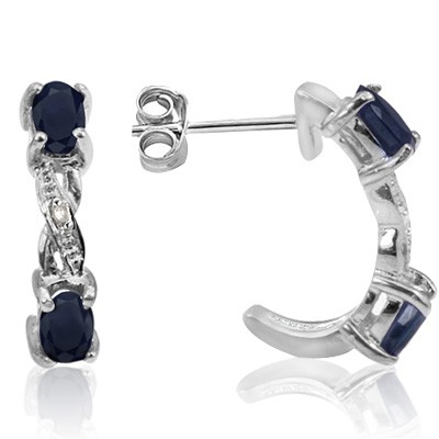 HANDSOME! GENUINE BLACK SAPPHIRE DOUBLE WHITE DIAMOND 0.925 STERLING SILVER W/ PLATINUM EARRINGS