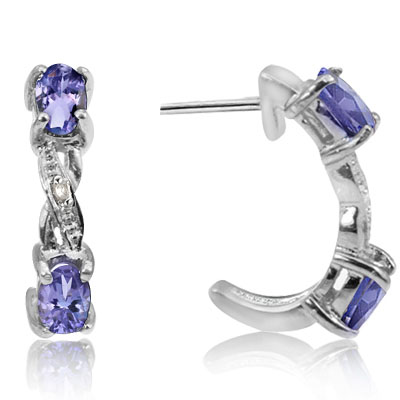 EYE-CATCHING! GENUINE BLUE TANZANITE DOUBLE WHITE DIAMOND 0.925 STERLING SILVER W/ PLATINUM EARRINGS