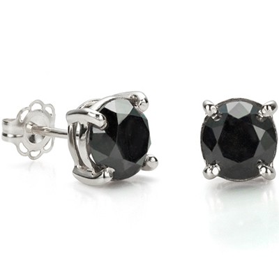 MAJESTIC & AMAZING 2.03 CT BLACK DIAMOND 0.925 STERLING SILVER W/ PLATINUM EARRINGS