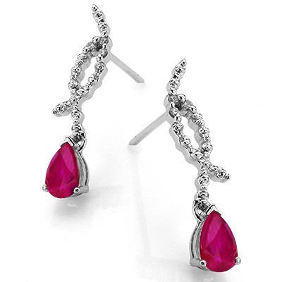 SPECTACULAR GENUINE RUBY WITH DOUBLE DIAMOND 0.925 STERLING SILVER W/ PLATINUM EARRINGS