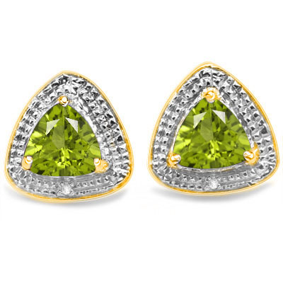 4/5 CARAT PERIDOT & DIAMOND 925 STERLING SILVER EARRINGS