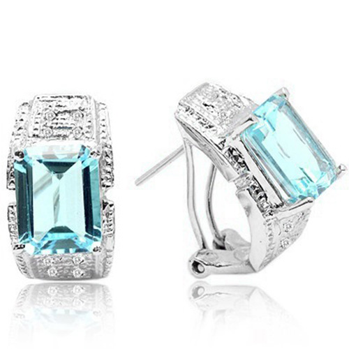 5 3/5 CARAT CREATED BLUE TOPAZ & 16 PCS DIAMOND 925 STERLING SILVER EARRINGS
