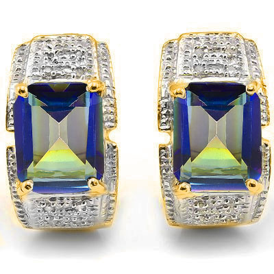 5 4/5 CARAT OCEAN MYSTIC GEMSTONE & 16 PCS DIAMOND 925 STERLING SILVER EARRINGS