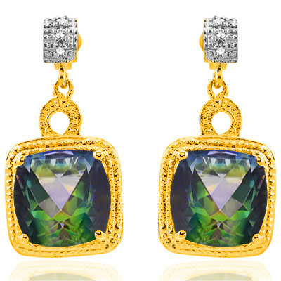 8 CARAT GREEN MYSTIC GEMSTONE & DIAMOND 925 STERLING SILVER EARRINGS