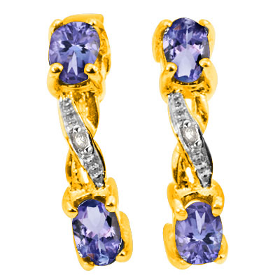 TANZANITE & DIAMOND 925 STERLING SILVER EARRINGS