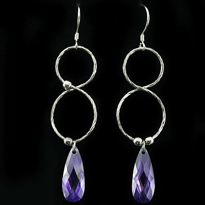 FASHION PURPLE CREATED GEMSTONES 0.925 STERLING SILVER W/ PLATINUM EARRINGS