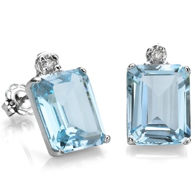 BEAUTIFUL 2.50 CT BLUE TOPAZ WITH DOUBLE GENUINE DIAMONDS 0.925 STERLING SILVER W/ PLATINUM EARRINGS