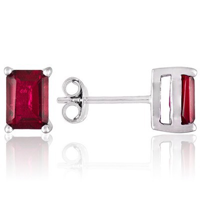 SPARKLING 1.50 CT GENUINE RUBY 0.925 STERLING SILVER W/ PLATINUM EARRINGS