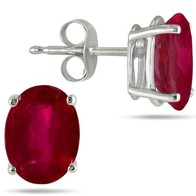 CLASSY 1.20 CT GENUINE RUBY 0.925 STERLING SILVER W/ PLATINUM EARRINGS