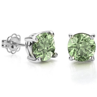 GREAT 1.50 CT GREEN AMETHYST 0.925 STERLING SILVER W/ PLATINUM EARRINGS