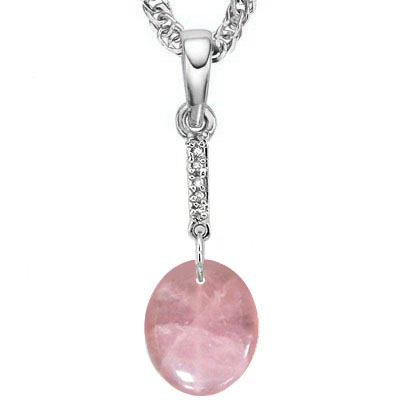 BEAUTIFUL 3.95 CT ROSE QUARTS WITH DOUBLE DIAMONDS 0.925 STERLING SILVER W/ PLATINUM NECKLACE