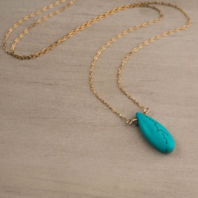 OVAL SHAPE TURQUOISE 18K GOLD PLATED GERMAN SILVER WATER DROPLETS NECKLACE