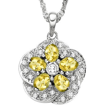  1.15 CT CITRINE 0.925 STERLING SILVER W/ PLATINUM PENDANT
