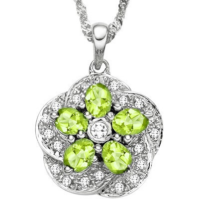 LIME GREEN PERIDOT & WHITE TOPAZ 0.925 STERLING SILVER PENDANT