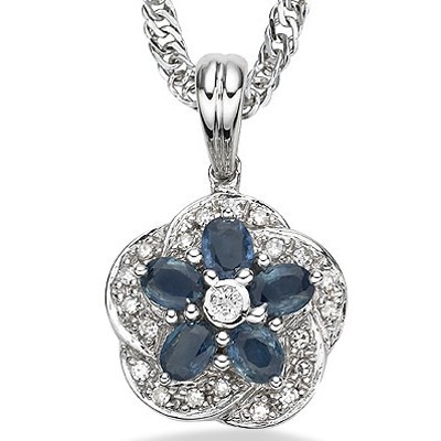 ELEGANT GENUINE SAPPHIRE & WHITE TOPAZ 0.925 STERLING SILVER PENDANT