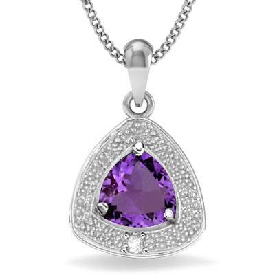 PERFECT 0.44 CARAT AMETHYST WITH GENUINE DIAMONDS PLATINUM OVER 0.925 STERLING SILVER PENDANT