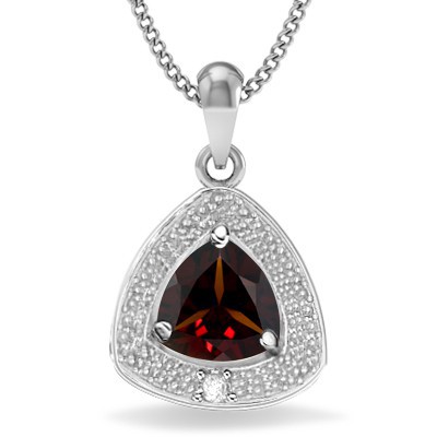 ELEGANT PERSIAN RED GARNET DOUBLE WHITE DIAMOND 0.925 STERLING SILVER W/ PLATINUM PENDANT