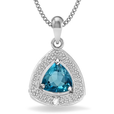 ENDEARING SKY BLUE TOPAZ DOUBLE WHITE DIAMOND 0.925 STERLING SILVER W/ PLATINUM PENDANT