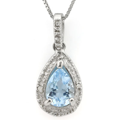 SPLENDID BLUE TOPAZ DOUBLE WHITE DIAMOND 0.925 STERLING SILVER W/ PLATINUM PENDANT