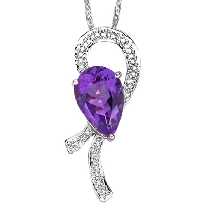 DAZZLING 2.09 CT AMETHYST WITH DOUBLE GENUINE DIAMONDS PLATINUM OVER 0.925 STERLING SILVER PENDANT