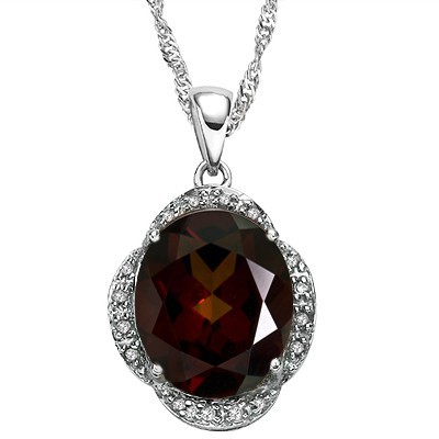 SPECIAL 5.08 CT GARNET GENUINE DIAMOND 0.925 STERLING SILVER W/ PLATINUM PENDANT