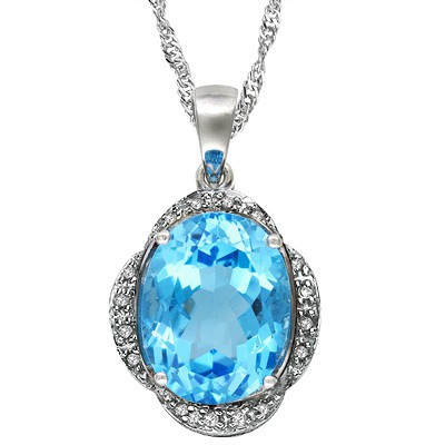 MESMERIZING 4.11 CT SKY BLUE TOPAZ DOUBLE WHITE DIAMOND 0.925 STERLING SILVER W/ PLATINUM PENDANT