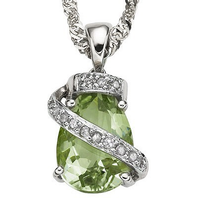 SPRING GREEN AMETHYST & SPARKLING GENUINE DIAMOND 0.925 STERLING SILVER W/ PLATINUM PENDANT