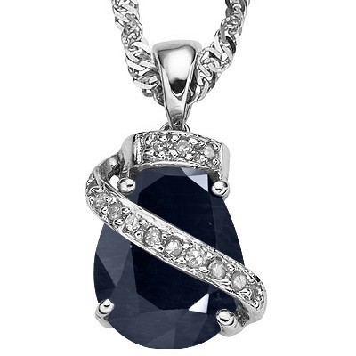ROYAL & BOLD GENUINE BLACK SAPPHIRE & GENUINE WHITE DIAMOND 0.925 STERLING SILVER PENDANT