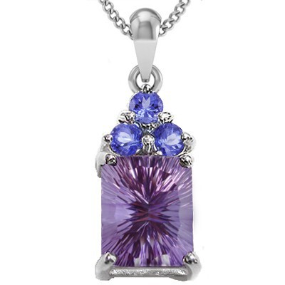 BEAUTIFUL! FLORAL LAVENDER AMETHYST TRIPLE TANZANITE 0.925 STERLING SILVER W/ PLATINUM PENDANT
